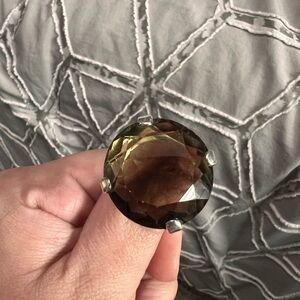 Sterling silver statement smoky quartz prong set ring
